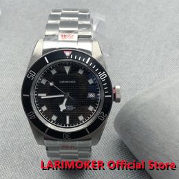 Wristwatches LARIMOKER Mechanical Watches Black Dial Stainless Steel Strap Vaulted Glass With Date 24 Jewelry NH35A Automatic Movement