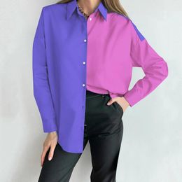 Women's Blouses Women Fashion Colour Matching Loose Blouse Office Ladies Long Sleeve Buttons Leisure Shirts Chic Street Blusas Tops Para M