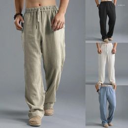 Men's Pants Linen Cotton Loose Fit Casual Lightweight Elastic Waist Summer Beach Baggy Streetwear Men