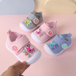 First Walkers 0-36 Months Infant Toddler Shoes Walking with Sound Light Baby Girl Pink Cute Shoes born Boy Soft Sneakers Cartoon Print 231211
