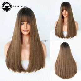 Synthetic Wigs Honey Brown Long Straight Hair Women Wig with Bangs Cosplay Costume Heat Resistant Fibre Synthetic Wigs Party Daily Fake HairL240124