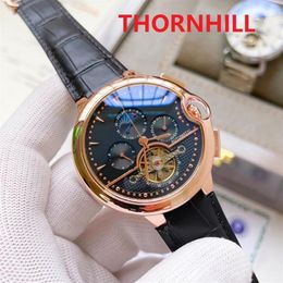 mens mechanical automatic roman moon watches classic style 48mm black brown genuine leather strap 5ATM waterproof super bright wri190K
