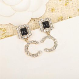 2023 Luxury quality Charm drop earring with diamond and black pink stone have box stamp simple design PS7963A258U