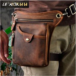 Genuine Real Leather Men Design Casual Messenger Crossbody Sling Bag Fashion Waist Belt Pack Leg Drop Bag Phone Pouch 211-5 MX2007207v