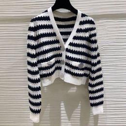 Free Shipping White Striped Print Women's Cardigan Brand Same Style Women's Sweaters DH321