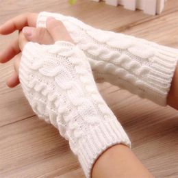 2020 Winter Unisex Women Fingerless Knitted Long Gloves Arm Warmer Wool Half Finger Mittens 12pairslot4228703263A