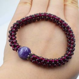 garnet round red and amethyst pink quartz bracelet 75inch whole beads nature handcraft S181015075385219