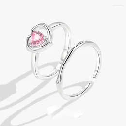 Cluster Rings BF CLUB 925 Sterling Silver Ring For Women Pink Heart Stone Finger Open Vintage Handmade Allergy Party Birthday Gift