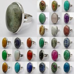 Cluster Rings Labradorite/Amazonite/Aventurine/Tigereye/Agate/Crystal/Opal/Lapis/Mookaite Stone Beads Oval GEM Finger Ring Jewellery Size 8-9