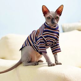 Cat Costumes Sphinx Devon Hairless Cat Clothes For Kitten Knitted Striped High Collar Cat Clothing Spring Autumn Kitty Costume For Pet 231212