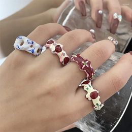 Cluster Rings Irregular Enamel Ring Drop Oil Crystal Vintage Geometric Wave Drip Glaze Open For Women Korean Handmade Fashion Jewellery