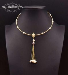 GLSEEVO Natural Freshwater Pink Baroque Pearl Necklace on Neck Woman Handmade Tassel Pendant Style Vintage Jewelry GN0274 210929826843987