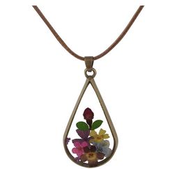 New Arrival Handmade Vine Style Natural Dried Flowers Long Leather Necklaces & Pendants For Women Retro Girl Gift Bronze Jewelry2346041