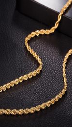 Chains 3mm Thin Rope Chain Necklace For Women Men 18k Yellow Gold Filled Classic ed Knot Jewellery Gift 45cm Long5692636