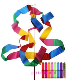 New 4M Gymnastics Coloured Ribbon Gym Rhythmic Art Ballet Dance Ribbon Streamer Twirling Rod Stick Multi Colours 1712776
