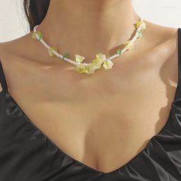 Choker Colourful Flower Leaf Necklaces White Beads Collarbone Chains Trendy Ornaments