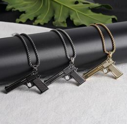 New Uzi Gold Chain Hip Hop Long Pendant Necklace Men Women Fashion Brand Gun Shape Pistol Pendant Maxi Necklace HIPHOP Jewelry3277384