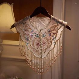 Scarves Women's Pearl Beaded Embroidery Luxury Tassel Pashmina Female Shawl Cloak R2659