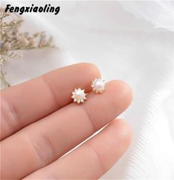 100 925 Sterling Silver Flowers Earrings Exquisite Sun Flower Shell Beads Stud For Women Fashion Jewellery 2202117490526