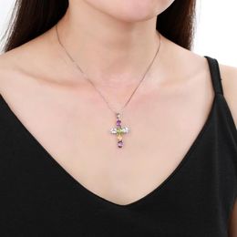 GEM'S BALLET 925 Sterling Silver Cross Necklace For Women Natural Amethyst Topaz Colorful Gemstone Pendant Jewelry 2021212x