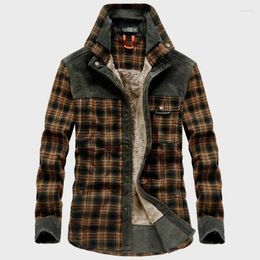 Men's Casual Shirts Fashion Plaid Plus Fleece Shirt Military Tactical Lapel Long Sleeve Thickened Jacket Camisas De Hombre Blusa