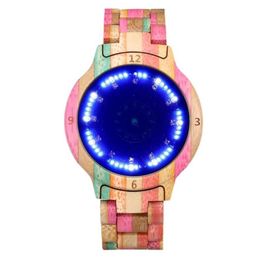 Colorful Wooden Watch For Male Unique LED Display Light Touch Screen Men's Women Clock Night Vision Fashion Wristwatches316E