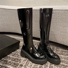 Boots Rivet Solid Leather Knee High Round Toe Thick Heel Botas Arrival Plus Size Casual Women Shoes Sexy