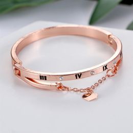 Rose Gold Stainless Steel Bracelets Bangles Female Heart Forever Love Brand Charm Bracelet for Women Famous Jewelry337g