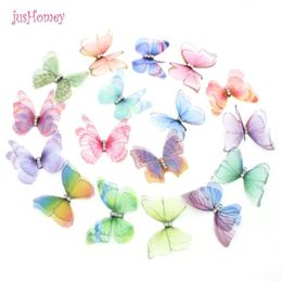 100PCS Gradient Colour Organza Fabric Butterfly Appliques Translucent Chiffon Butterfly for Party Decor Doll Embellishment 2012032122