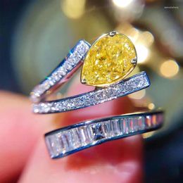 Wedding Rings Huitan Creative Design For Women With Waterdrop Yellow Cubic Zirconia Gorgeous Band Accessories Trendy Jewellery