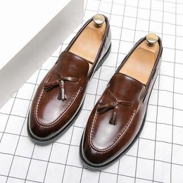 Dress Shoes Loafers Men PU Solid Colour Tassel Decoration Business Low Heel Comfortable Breathable Large Sizes 38-46