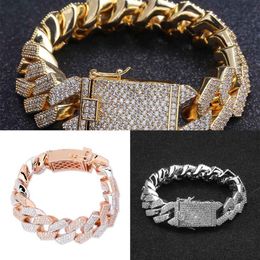 TOPGRILLZ 20MM Iced Out Mens Zircon Curb Cuban Link Bracelet Hip hop Jewellery Thick Heavy Copper Material CZ Chain Bracelet Gifts J288b