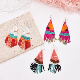 Dangle Earrings Beaded Tassel Design Hand Knitting Bohemia Alloy Originality Tide Simple Colour Rice Bead