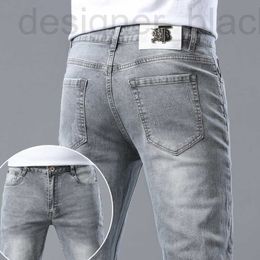 Men's Jeans designer jeans Summer thin smoke gray for men with slim fit and elastic small feet, trendy brand, fashionable washed long pants 3I8G