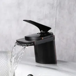 Bathroom Sink Faucets Simple Basin Faucet Black Gold Chrome Brass Wide Mouth Waterfall Tap Deck Mounted Mixer And Cold