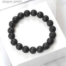 Charm Bracelets 6mm 8mm 10mm Natural Volcanic Stone Beads Bracelets Black Lava Men Bracelet Aromathery Essential Oil Diffuser Bangle for WomenL231214