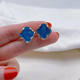 Backs Earrings Simple Cute Blue Square Clip For Women Fake Piercing Enamel Jewelry Geometric Ear Cuff Earings Party Gift