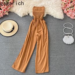 Women s Jumpsuits Rompers Gagarich Woman Chic Summer Ins Fashion High Waist Slim Drape Tube Top Straight Wide Leg Female Jumpsuit 231212