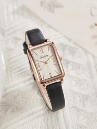 Wristwatches Women Watch Rectangle Square Dial Quartz Wristwatch Simple Minimalist Female Black Pink Strap Band Clock Ladies Leather Reloj