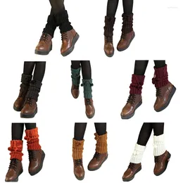 Women Socks Winter Warm Twist Cable Knit Turn Cuff Plush Hair Ball Bowknot Solid Color Short Boot Cover 37JB