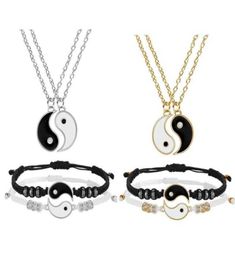 Tai Chi Yin Yang Paired Pendant Couple Necklace Amp Bracelet Women Bbf Friend Friendship Charms Braided Jewelry2805223