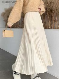 Skirts Long Knitted Skirt Women Autumn Winter Warm Skirts Fe Korean Fashion Pleated Skirt Ladies Elegant Chic High Waist Maxi SkirtL231212