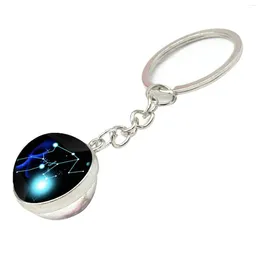 Keychains Luminous Keychain Accessories Chain Fashion Ornament Key Ring 12 Constellations Birthday Starry Glass Ball Gift Time Stone