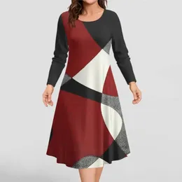 Casual Dresses Fashionable Long Skirt Women Printed Midi Dress Vintage A-line With Sleeve O-neck For Elegant Autumn