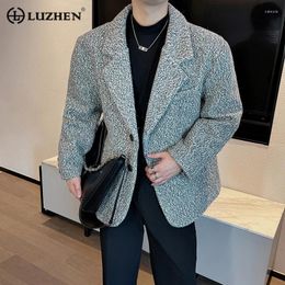 Men's Suits LUZHEN Autumn Stylish Elegant Checked Casual Blazer Coat Men High Quality Solid Color Fleece Suit Jacket Trendy 2023 7441f6