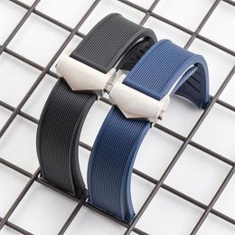 Waterproof Rubber Watchband Stainless Steel Fold Buckle Watch Band Strap for AQUARACER Bracelet Watch Man 22-18mm Black Blue Brown301k