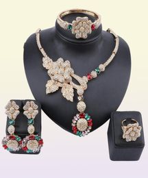 African Jewelry Charm Crystal Necklace Earrings Dubai Gold Jewelry Sets for Women Wedding Bridal Bracelet Ring Jewellry Set237P7615474