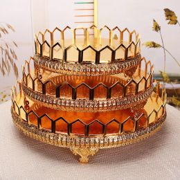 Metal Tray Luxury Plate Gold Finish Hollow Cake Stand Wedding Centrepieces Party Hotel Home Table Decoration