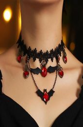 Pendant Necklaces Gothic Jewelry Red Bat Halloween Necklace Lace Choker For Women Nightmare Before Christmas Black Layered 20214006203