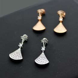 Europe America Style Lady Women Titanium Steel Tassels Engraved B Initials Full Diamond Stud Earrings 2 Color255R